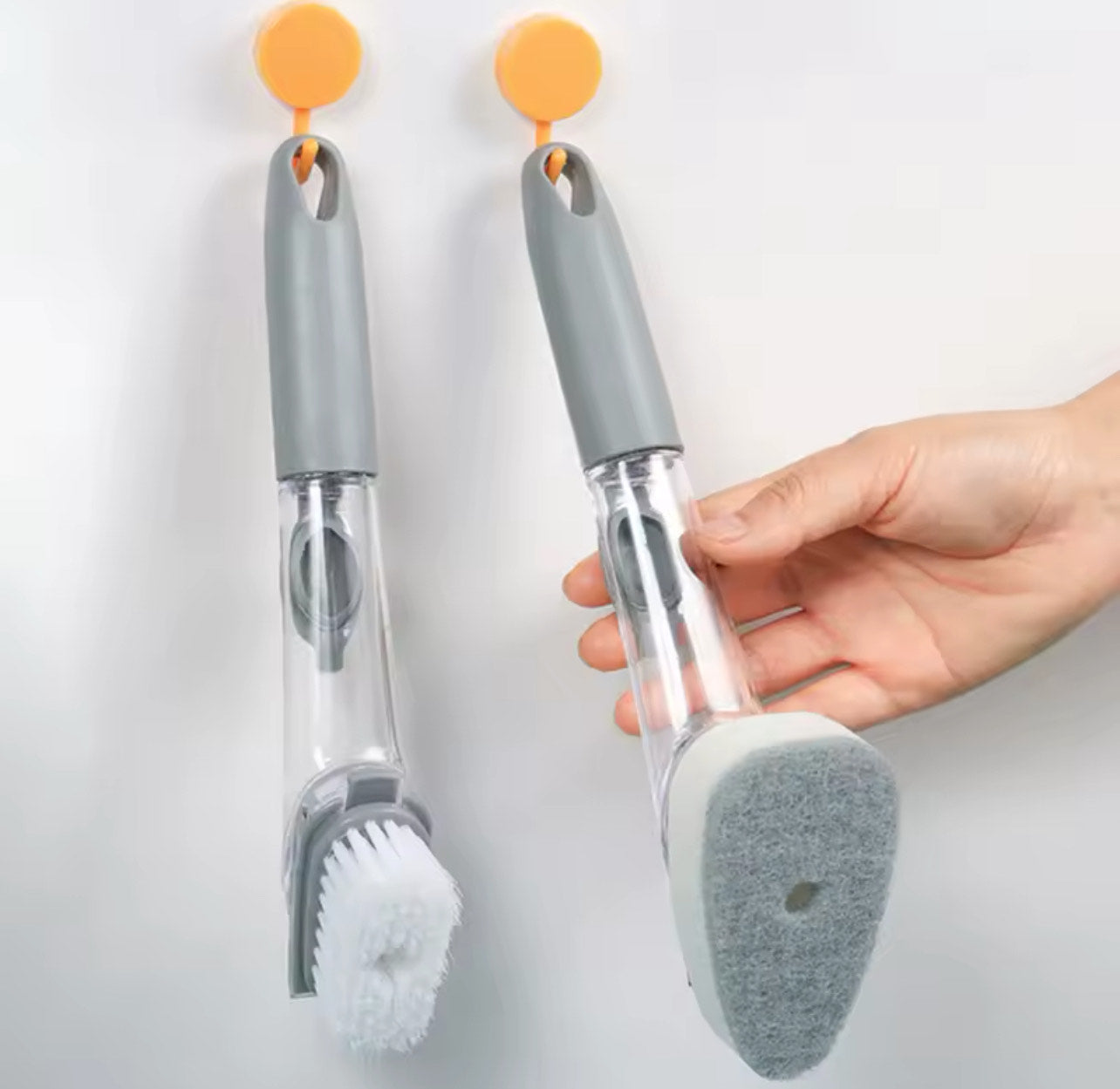 Brosse de nettoyage de cuisine 2 en 1  long manche avec distributeur liquide vaisselle